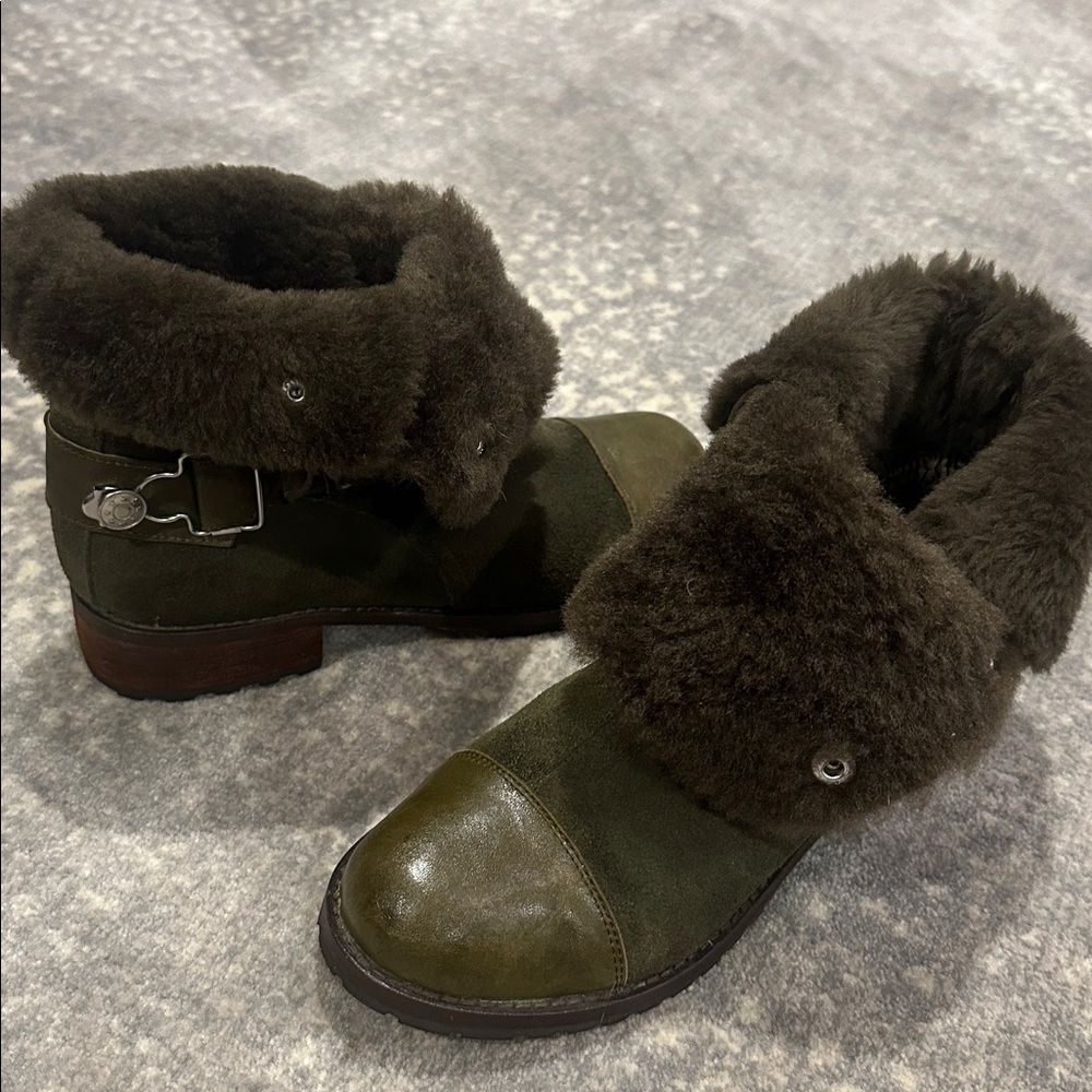 MATT BERNSON REAL SHEEPSKIN SHEARLING ARMY GREEN BOOTS SIZE 7.5 - Picture 7 of 13